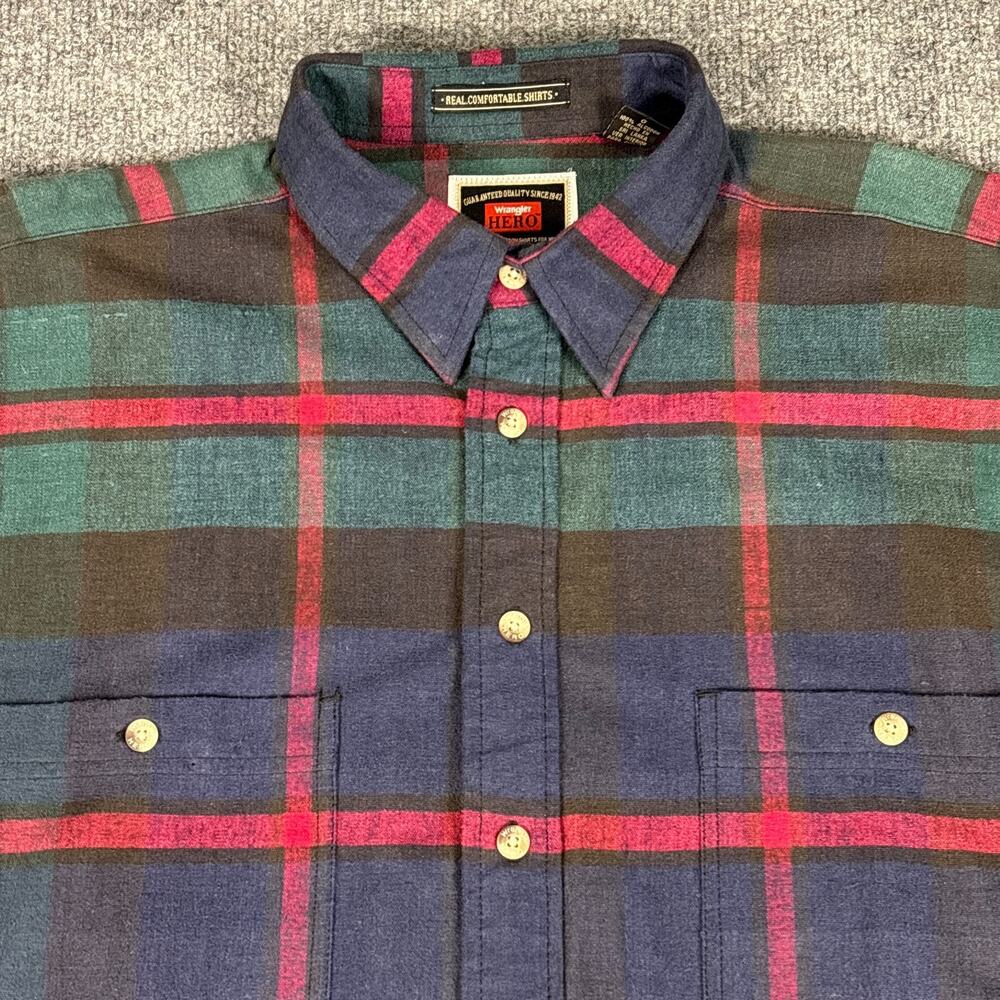 Wrangler Hero Plaid Shirt Size Large Button Front Long Sleeve